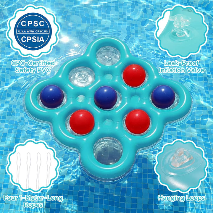 MoKo Tic-Tac-Toe Wasserspiel-Set für den Pool, Aufblasbare Pool-Schwimmhilfe mit 10 Bällen, Spiele f