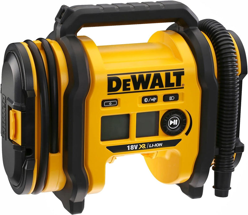 Dewalt Akku-Kompakt-Kompressor (12V-Anschluss oder 18V Akku, 11 bar, für Fahrrad- und Autoreifen, Ro