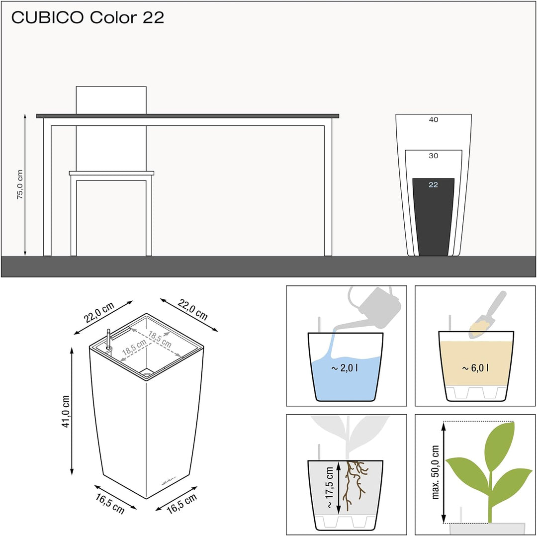 LECHUZA CUBICO Color 22 muskat 13161 Muskat 22x22x41 cm, Muskat 22x22x41 cm