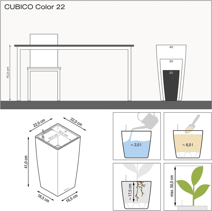 LECHUZA CUBICO Color 22 weiss 13160 Weiss 22x22x41 cm, Weiss 22x22x41 cm