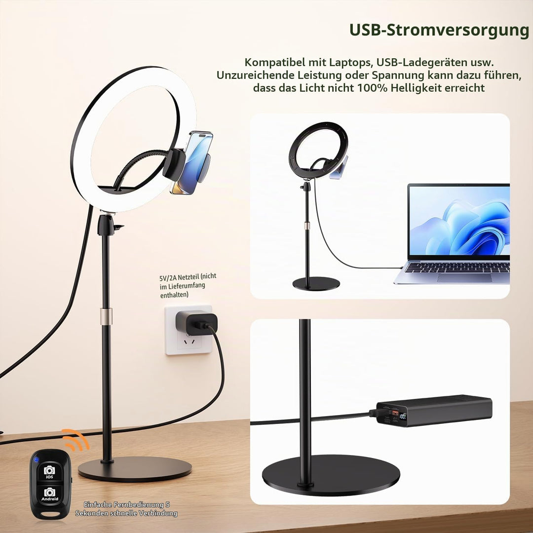 Aureday 12 Zoll Ringlicht mit Stativ, Handy Stativ mit Ringlicht mit 360° Drehbarer Flexibler Schlau