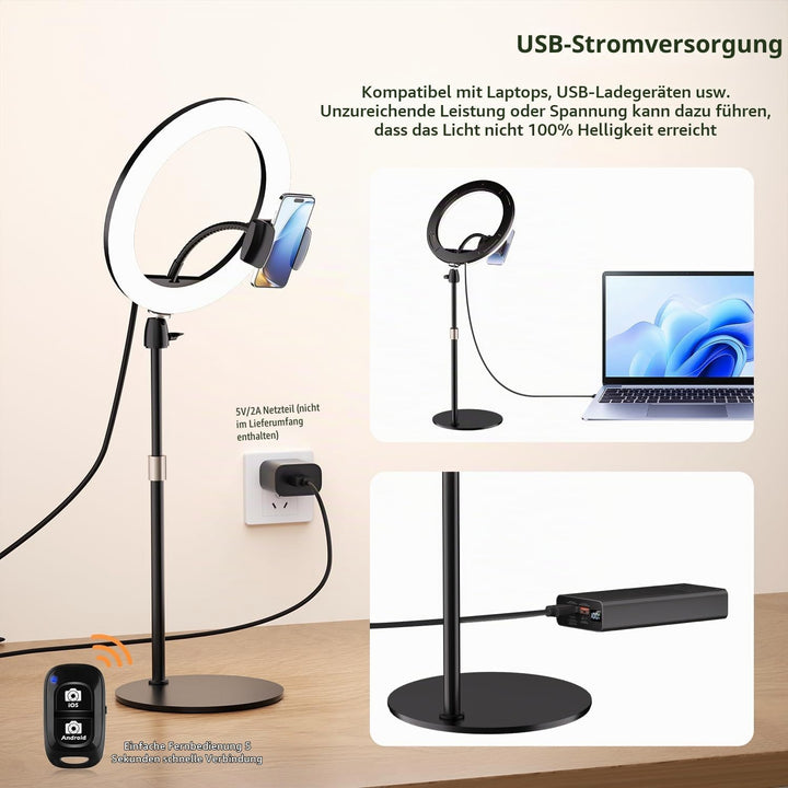 Aureday 12 Zoll Ringlicht mit Stativ, Handy Stativ mit Ringlicht mit 360° Drehbarer Flexibler Schlau