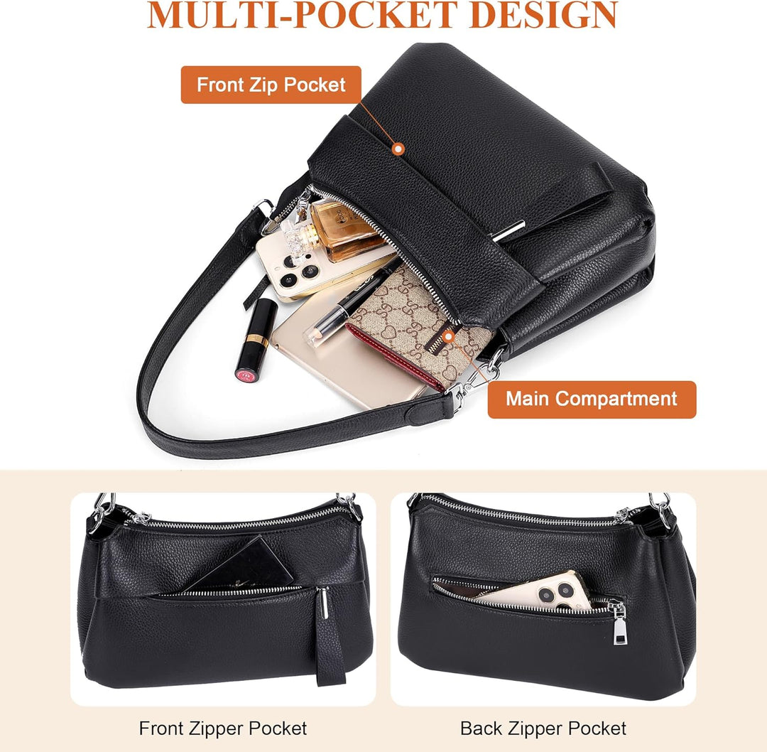 OVER EARTH Leather Handbags for Women Small Hobo Shoulder Bag Ladies Crossbody Purse Silberfarben/Sc