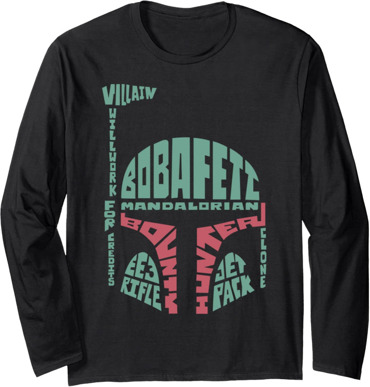 Star Wars Boba Fett Text Helmet Poster Langarmshirt
