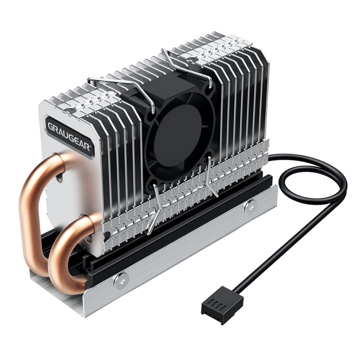 GRAUGEAR | M.2 NVMe SSD (2280) Kühler | Heatpipe Kühler mit Lüfter für M.2 SSD | aktive | 25mm PWM-L
