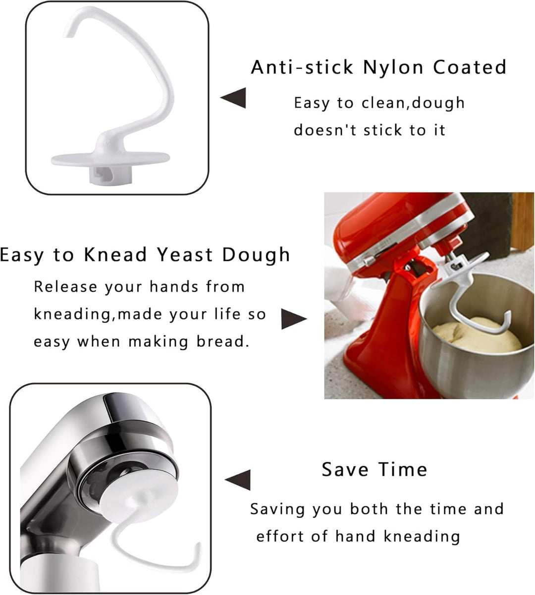 Poweka K45DH Knethaken Ersatz für KitchenAid K45 / K45SS / KSM90-110 – Aluminium mit Antihaftbeschic