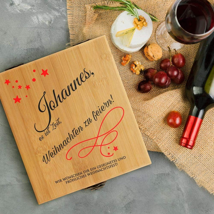 Maverton Weinöffner-Set personalisiert Weinset Sommelier Set - Geschenkbox Holzbox + 4er Weinzubehör
