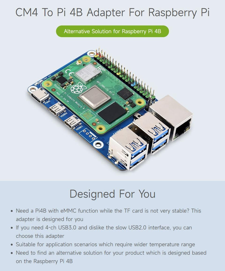 Waveshare CM4-to-Pi4-Adapter for Raspberry Pi CM4, Alternative Solution for Raspberry Pi 4B(Can be U