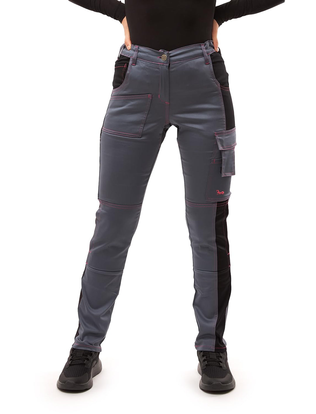 strongAnt Damen Arbeitshose komplett Stretch für Frauen Bundhose mit Kniepolstertaschen Schwarz Grau