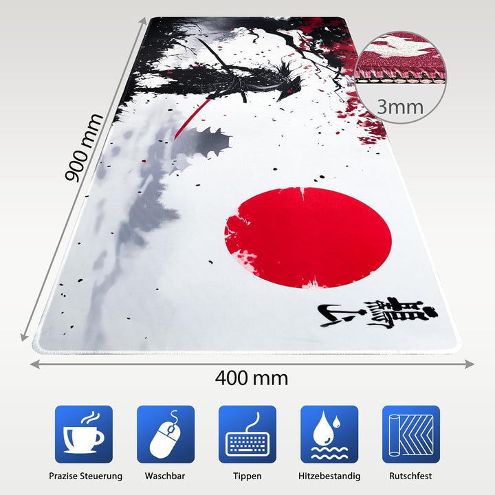 Niviy Japanische Gaming Mauspad XXL 900 x 400 mm Grosse Speed Mousepad mit Nähten an den Rändern Ant
