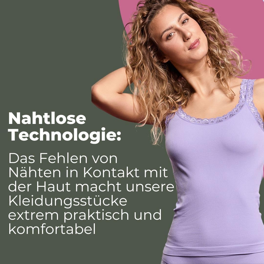 FOCENZA Tanktop mit Spitzenträgern, Nahtlose Technologie, Made in Italy S-M Olive – Mauve – Lavender