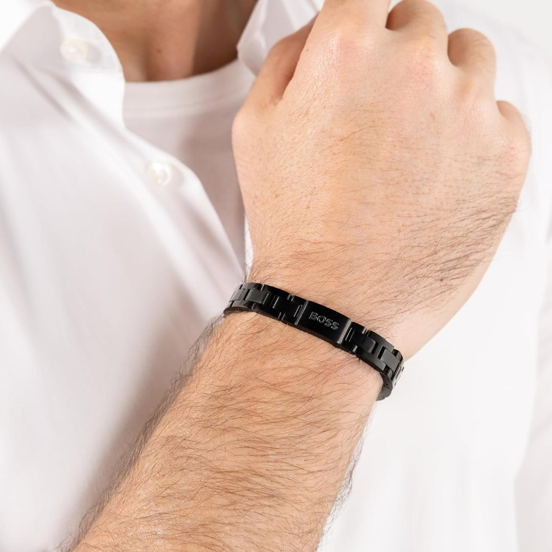 BOSS Jewelry Armband mit Knebelverschluss für Herren Kollektion METAL LINK ESSENTIALS aus Edelstahl