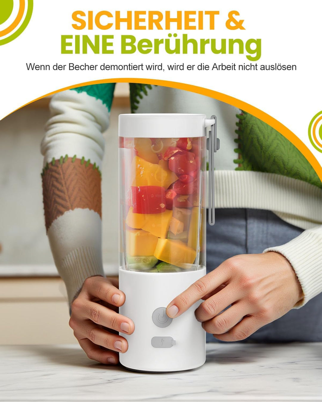 Tragbarer Mixer 2026 New, 450 ml 6-Klingen-Entsafterbecher für Smoothies und Shakes, Mini Smoothie M