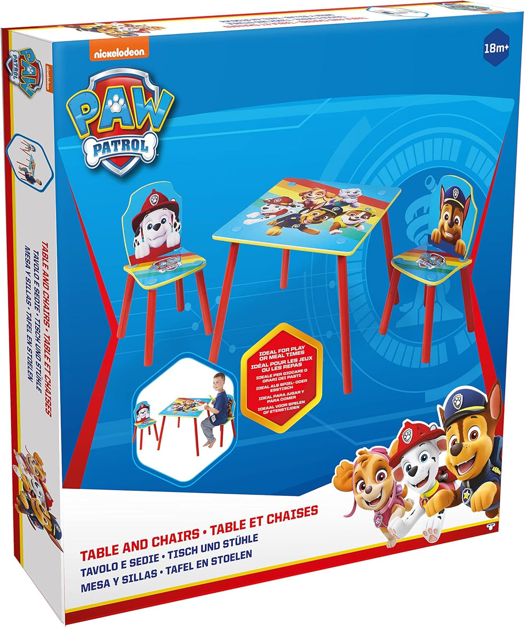 PAW PATROL - Set aus Tisch und 2 Stühlen für Kinder , 43.5cm x 63cm x 63cm, 52.5cm x 29.5cm x 29cm