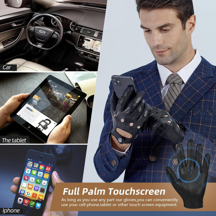 GSG Herren Fahrhandschuhe aus echtem Leder Ungefütterte Touchscreen-Handschuhe aus Schaffell Lederha