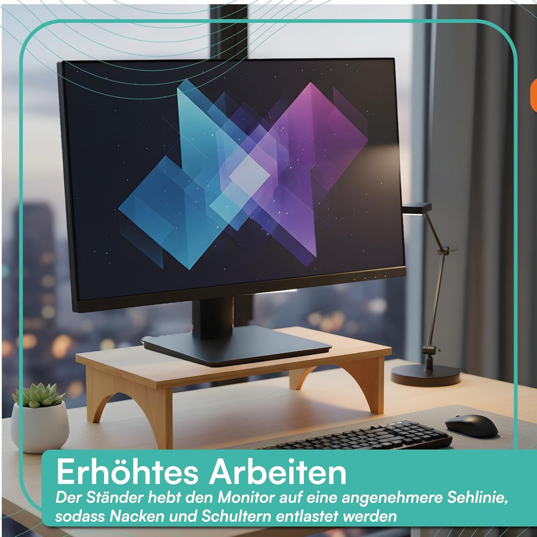 pixly® Monitorständer Bambus 40x24x10,5 cm Bildschirm Tisch ergonomische Monitorerhöhung nachhaltige