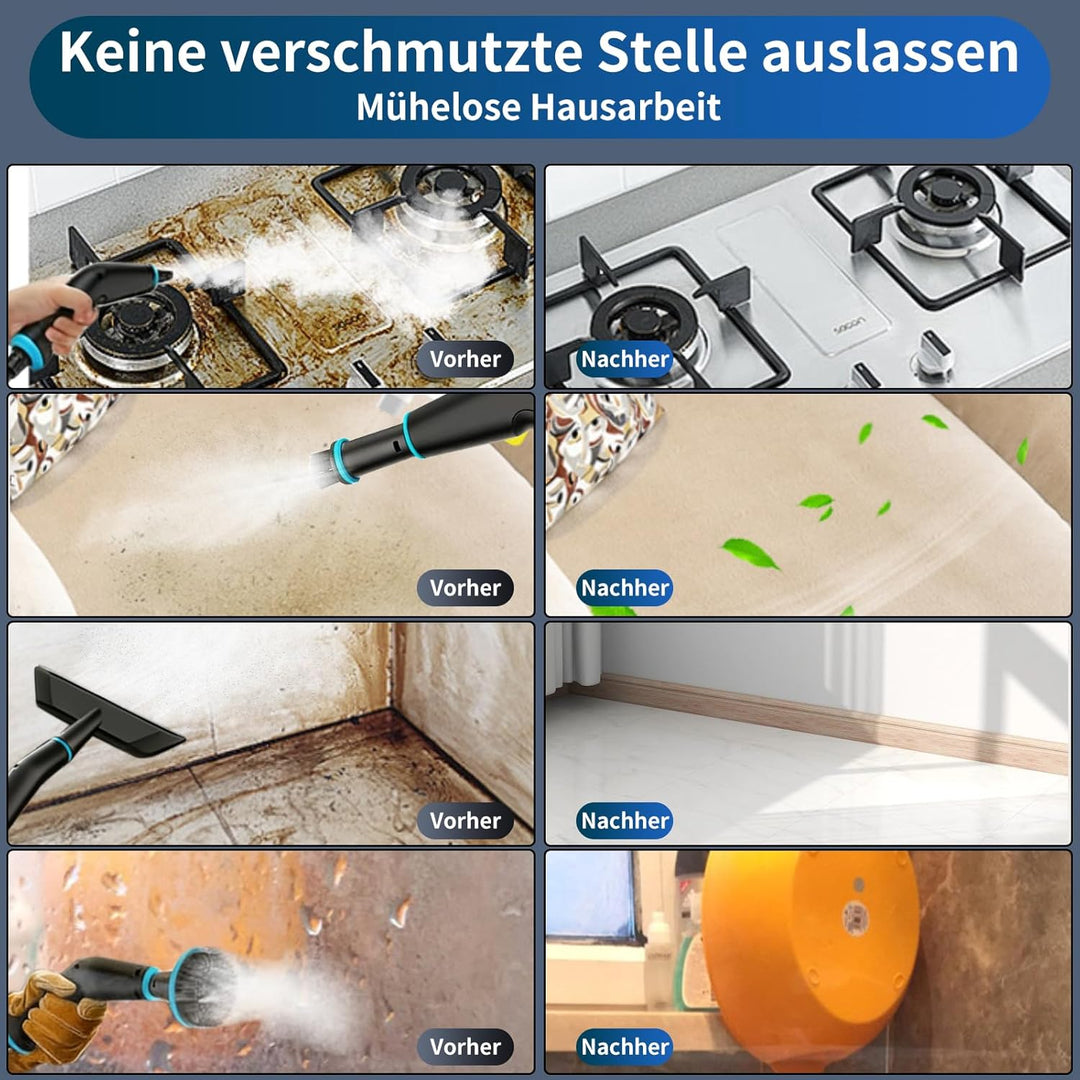 Dampfreiniger Handgerät, 2500W Handdampfreiniger, 8 Düsen, 6 Dampfstufen, 1250 ML Tank, 105℃ Hochtem