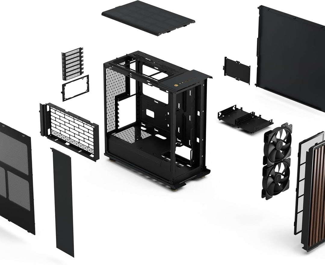 Fractal Design North Charcoal Black - Wood Walnut Front - Mesh Side Panels - Two 140mm Aspect PWM Fa