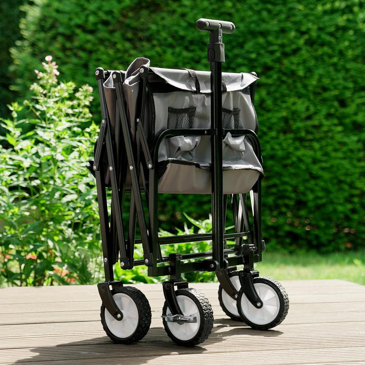 Gardenio Bollerwagen faltbar mit Bremsen, Handwagen 80 kg/60l, Bollerwagen klein & leicht mit Tasche