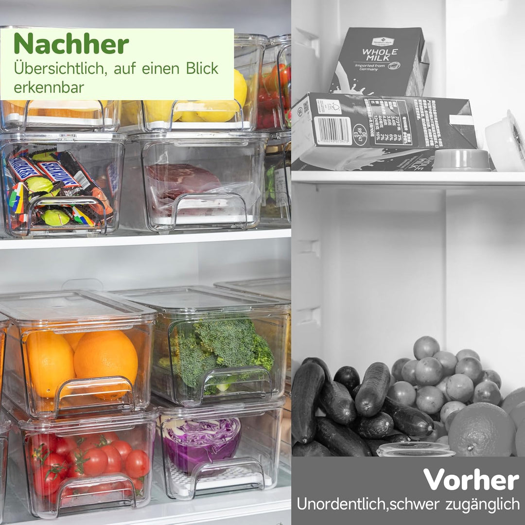 Antimbee 4er-Pack Kühlschrank Organizer Schublade, Stapelbare Organizer Kühlschrank mit Deckel, Aufb