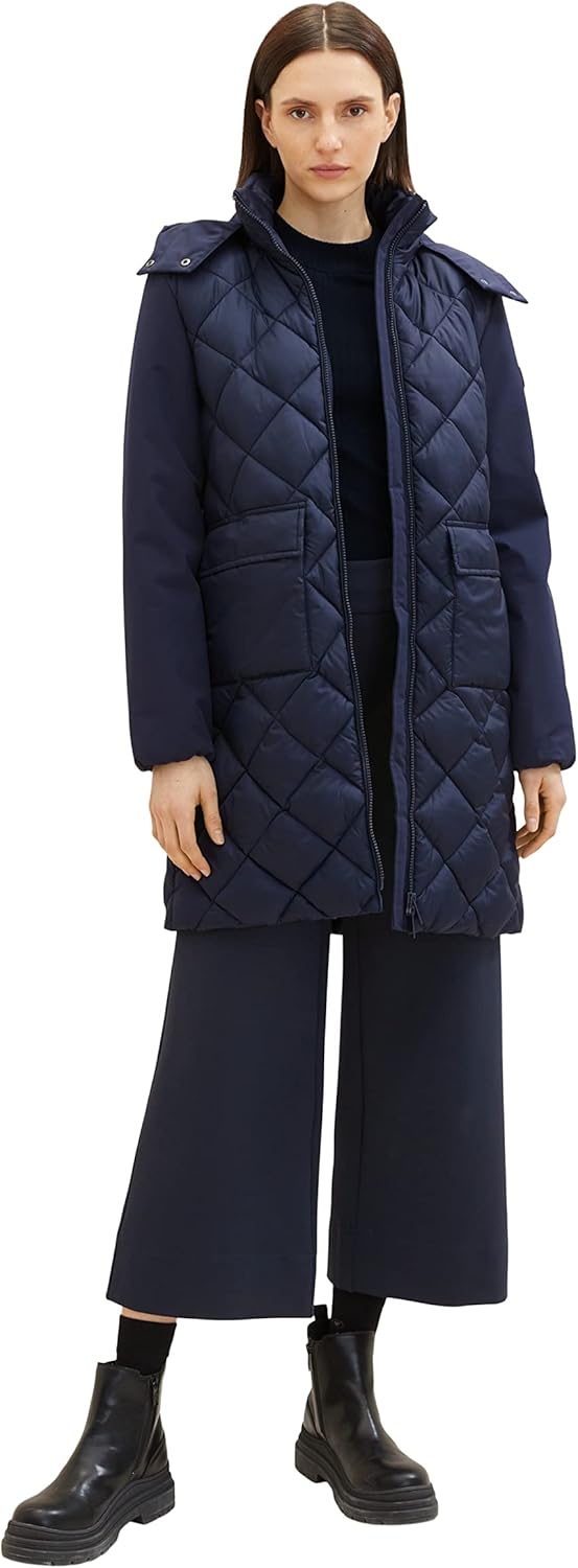 TOM TAILOR Damen Steppmantel mit Abnehmbarer Kapuze & Taschen M 10668 - Sky Captain Blue, M 10668 -