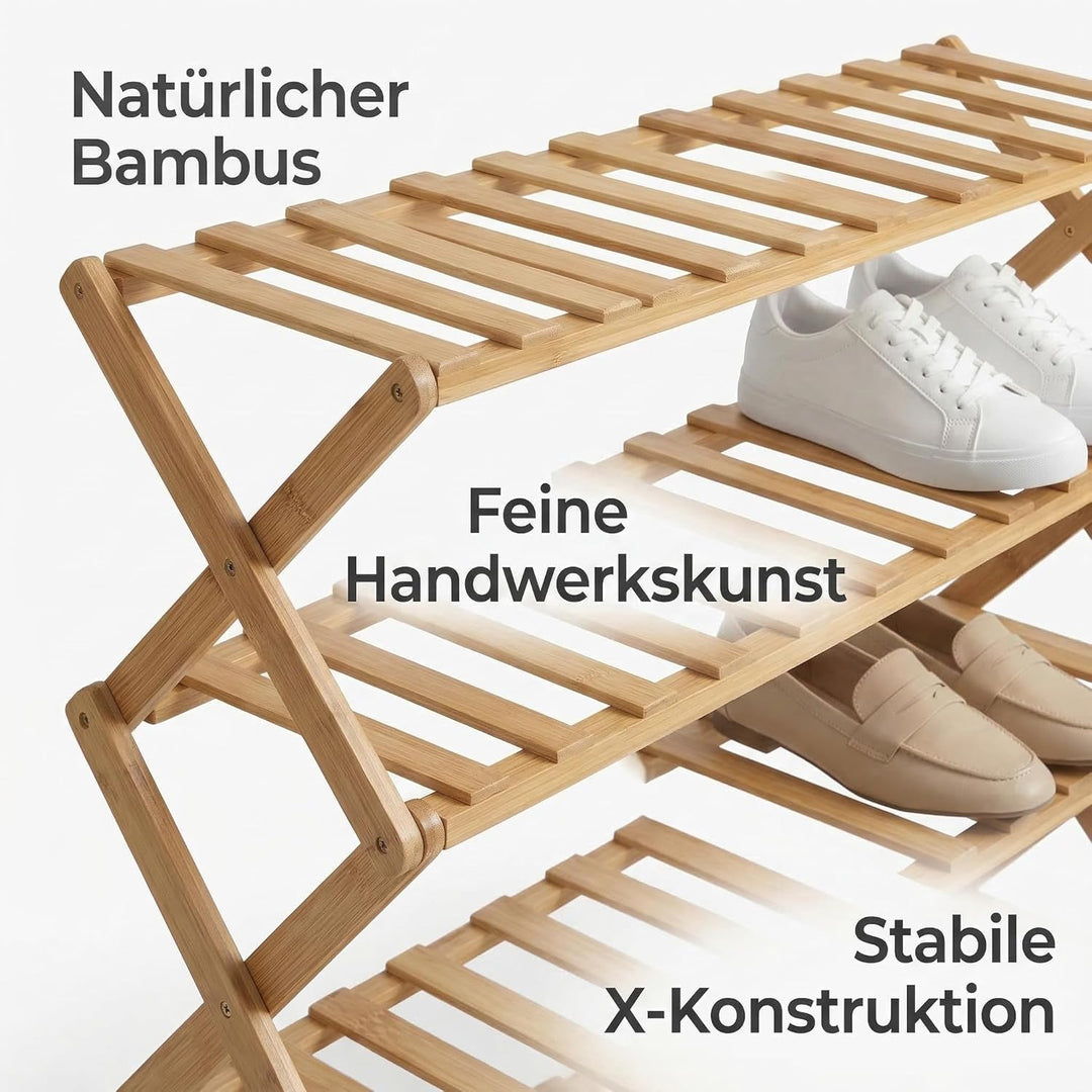 Schuhregal, 4-stöckig, aus Bambus, zusammenklappbar, freistehendes Regal für den Eingangsbereich, da