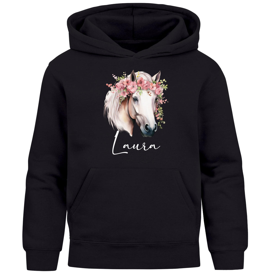 SpecialMe® Kinder Hoodie Mädchen Pferdekopf mit Blumen Mädchengeschenke Pferde Print Aufdruck Pferd