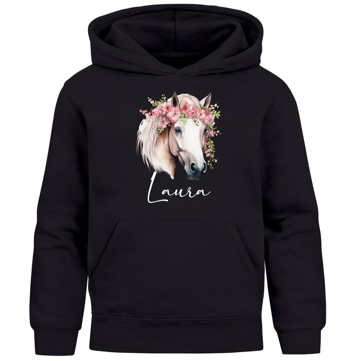 SpecialMe® Kinder Hoodie Mädchen Pferdekopf mit Blumen Mädchengeschenke Pferde Print Aufdruck Pferd