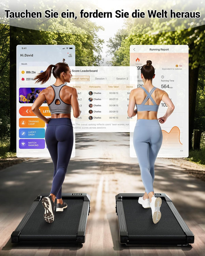 DeerRun Walking Pad mit 6% Steigung, Laufband für Zuhause und Home Office mit App, LED Anzeige und F