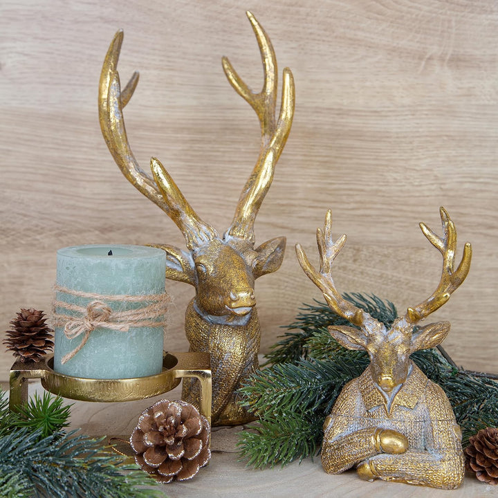 Logbuch-Verlag Grosser Hirsch Kopf mit Geweih Gold edel exklusiv Büste Weihnachten Dekoobjekt zum Hi