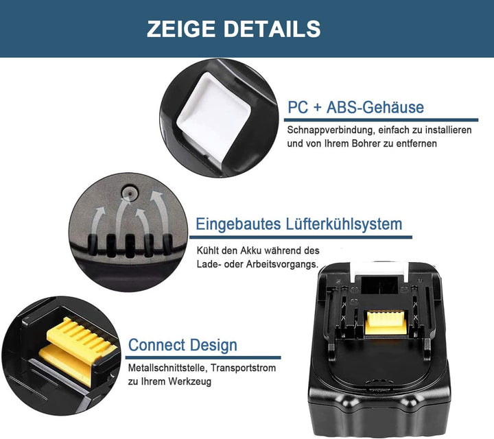 VANTTECH 2Stück 5,0 Ah Li-Ion Ersatz für Makita 18V Akku BL1850B BL1850 BL1840B BL1840 BL1830B BL183