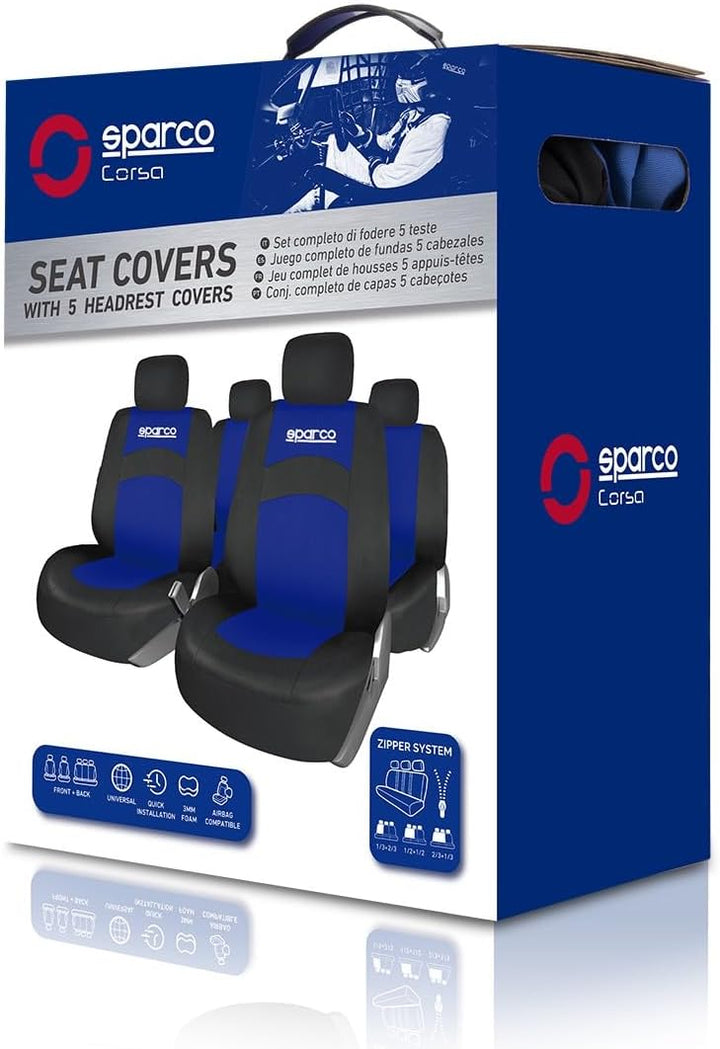SPARCO SPCS402BL Schonbezüge-Kompletteset von 5 Kopfstützen, Schwarz/Blau
