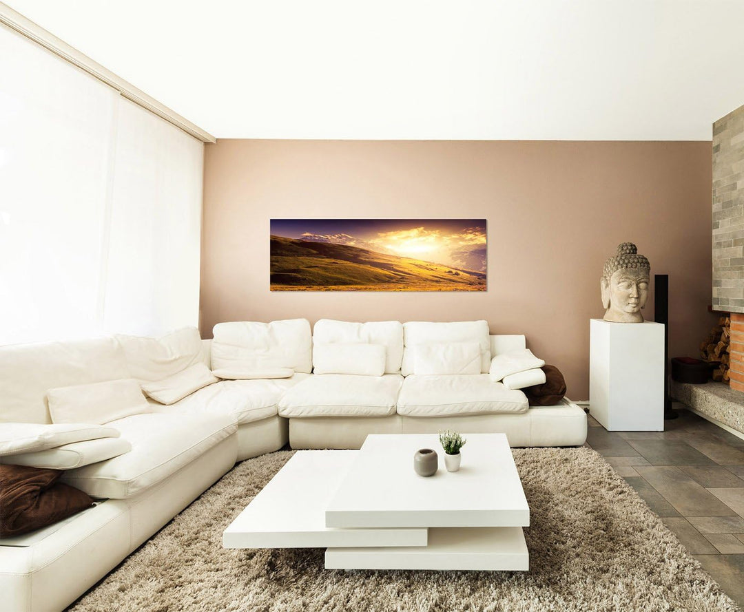 Paul Sinus Art Panoramabild auf Leinwand und Keilrahmen 150x50cm Georgien Landschaft Berge Wiesen So