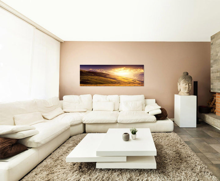 Paul Sinus Art Panoramabild auf Leinwand und Keilrahmen 150x50cm Georgien Landschaft Berge Wiesen So