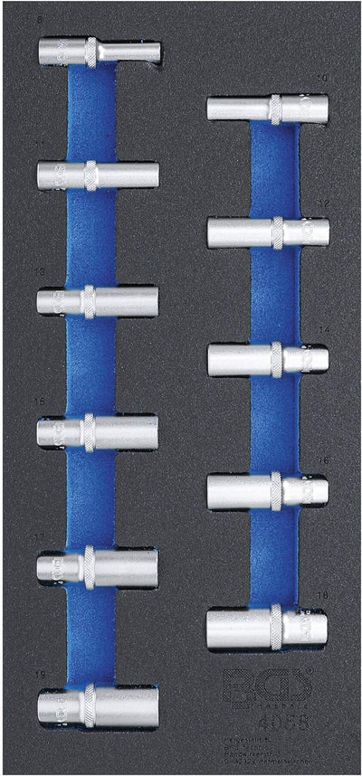 BGS 4058 | Werkstattwageneinlage 1/3: Steckschlüssel-Einsätze Sechskant | tief | 11-tlg. Satz, Satz