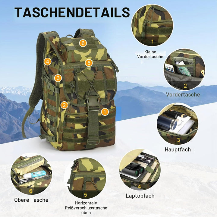 SHANNA Militärrucksack 35L/50L Armee Rucksack Molle, Hohe Kapazität Trekkingrucksack Wanderrucksäcke