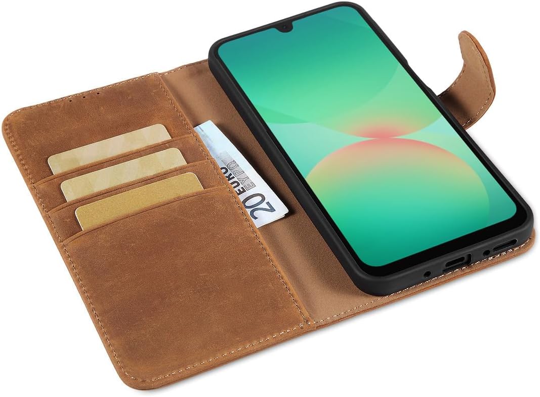 LENSUN Hülle für Samsung Galaxy A26 Echtleder, Handyhülle [Echtes Leder][Walletfach][RFID Schutz] Ha