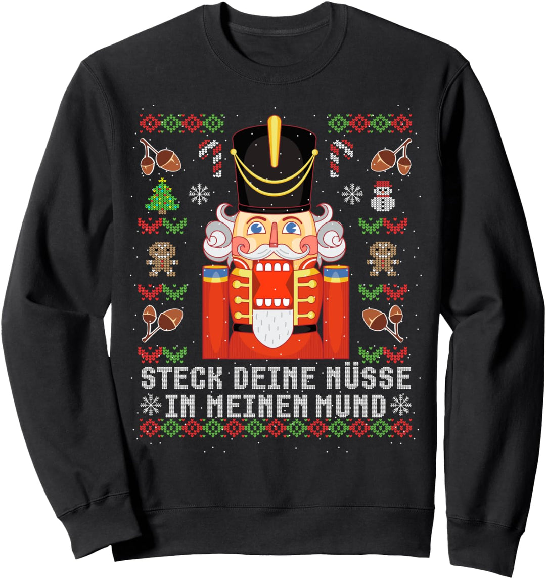 Ugly Christmas Steck Nüsse in Mund Nussknacker Sweatshirt