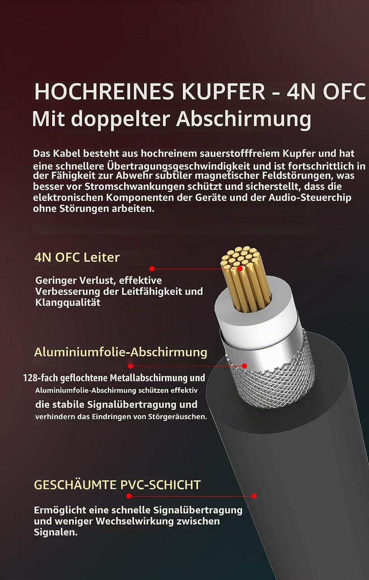 BOAACOUSTIC JIB Klinke auf Cinch High end Chinch Kabel, Audio Adapter 3,5 klinke stecker auf Cinch Y