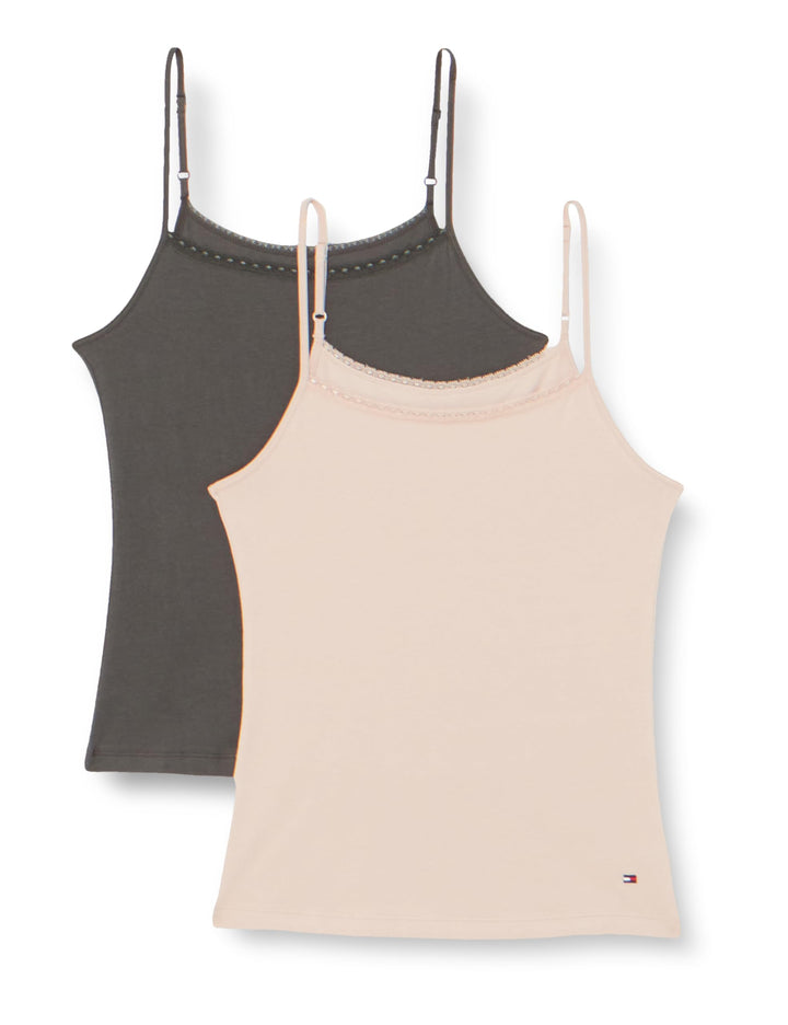 Tommy Hilfiger Damen 2er Pack Tops Stretch L Beige (Balanced Beige/Dark Ash), L Beige (Balanced Beig