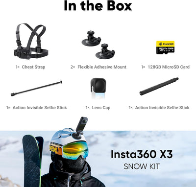 Insta360 X3 Schnee-Kit - wasserdichte 360°-Actionkamera mit 1/2"-Sensor, 5,7K 360°, 72MP 360°-Fotos,