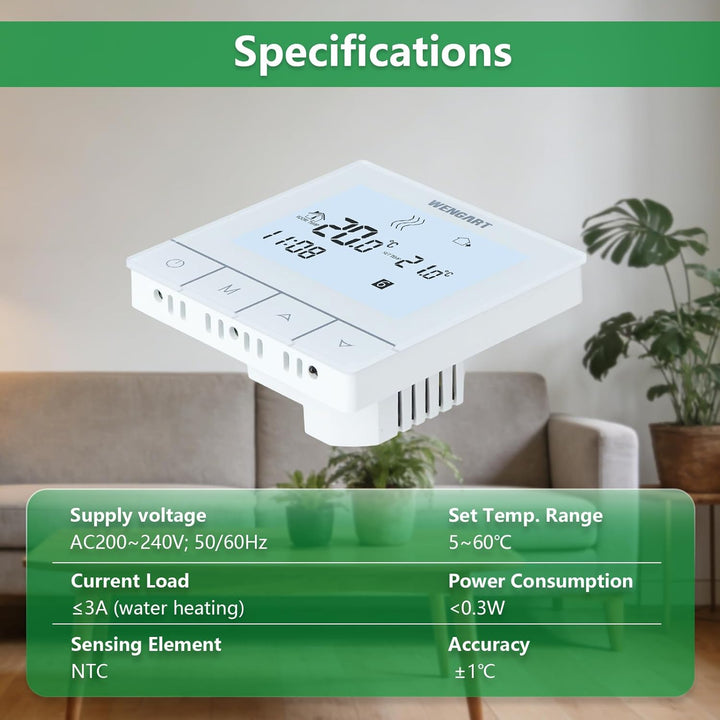 Wengart Programmierbarer Touch-Thermostat WG356,AC230V,grosse Digitalanzeige,3A-Ausgang,zum Einstell