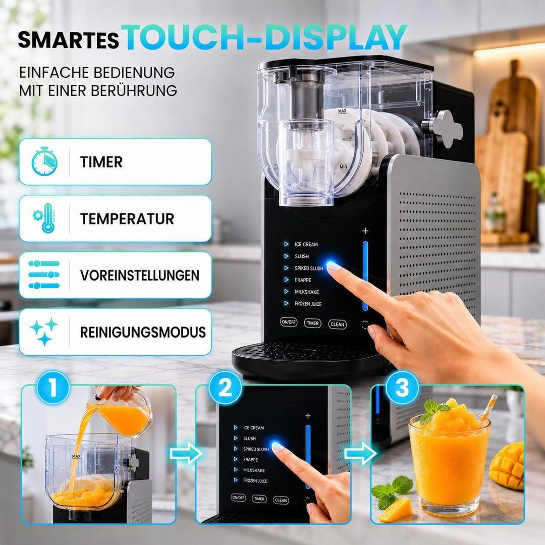 Slush-Maschine – Slush Puppy Maschine 1,6L, 6 Programme, Granita Maschine für Eiskaltgetränke, Timer