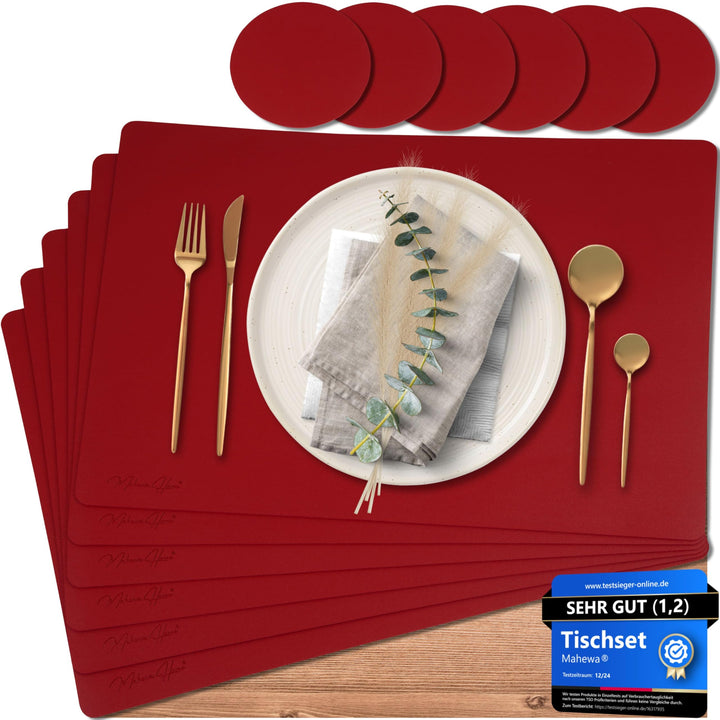 Mahewa® 6er Set Premium Tischset aus Kunstleder - Platzset abwaschbar und wasserdicht - Platzdeckche