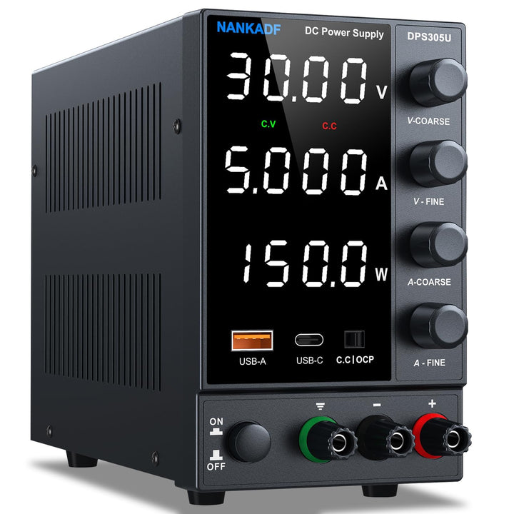 Labornetzgerät einstellbar 30V 5A, Variables DC-Netzteil mit USB-A/Typ-c-Schnellladeanschluss, hochp