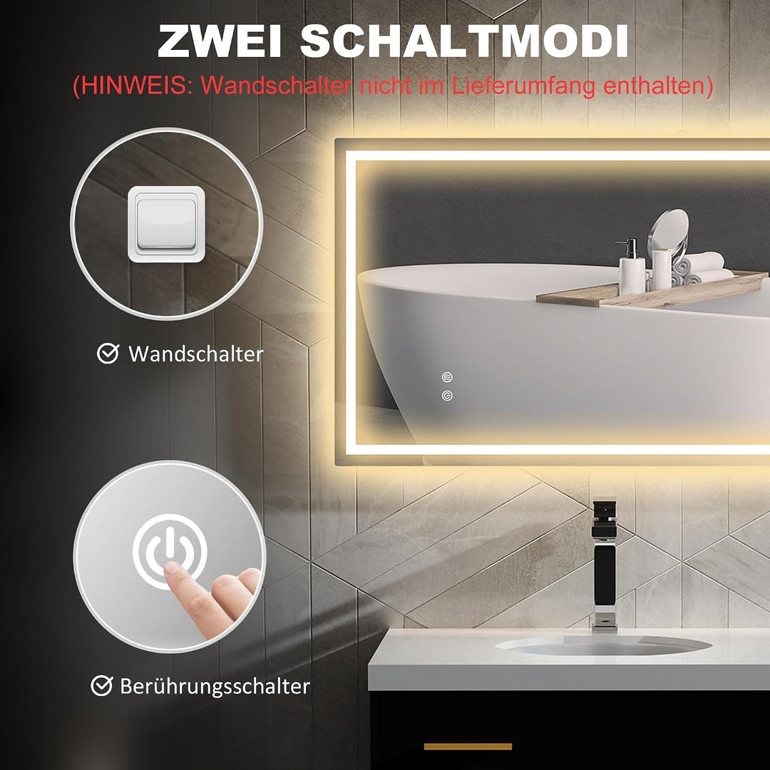 HOMCOM Badspiegel mit Beleuchtung 100x60 cm Badezimmer Spiegel Silber | Vor- und Hinter Beleuchtung,