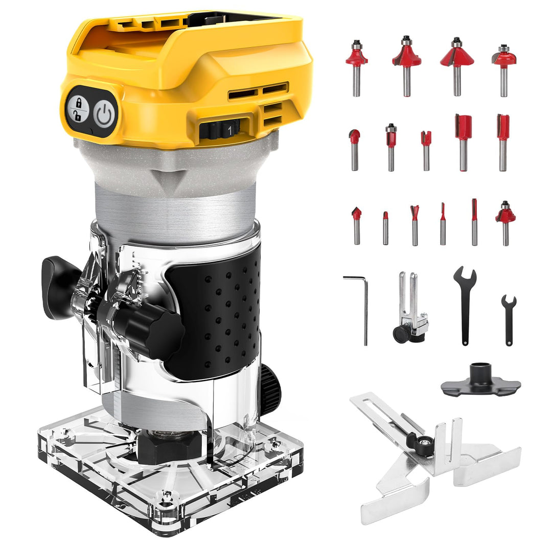 WingFly Akku Kantenfräser für Dewalt 18V,20v Batterien, Oberfräse Bürstenloser Tragbarer Handfräser
