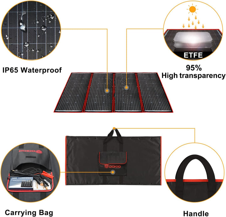 DOKIO 300W 18V Faltbar Solarmodule(54*104cm, 7,5kg) Monokristalline(Hohe Leistung) +Solar Controller