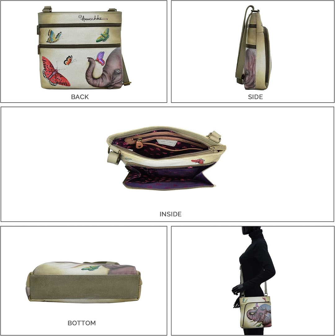 Anuschka Handbemalte Crossbody Tasche mit Organizerfach &amp; RFID-Schutz Hypnotic Hortensien, Hypnotic
