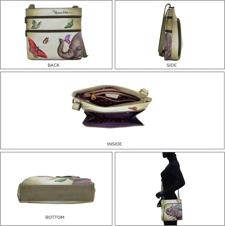 Anuschka Handbemalte Crossbody Tasche mit Organizerfach &amp; RFID-Schutz Hypnotic Hortensien, Hypnotic